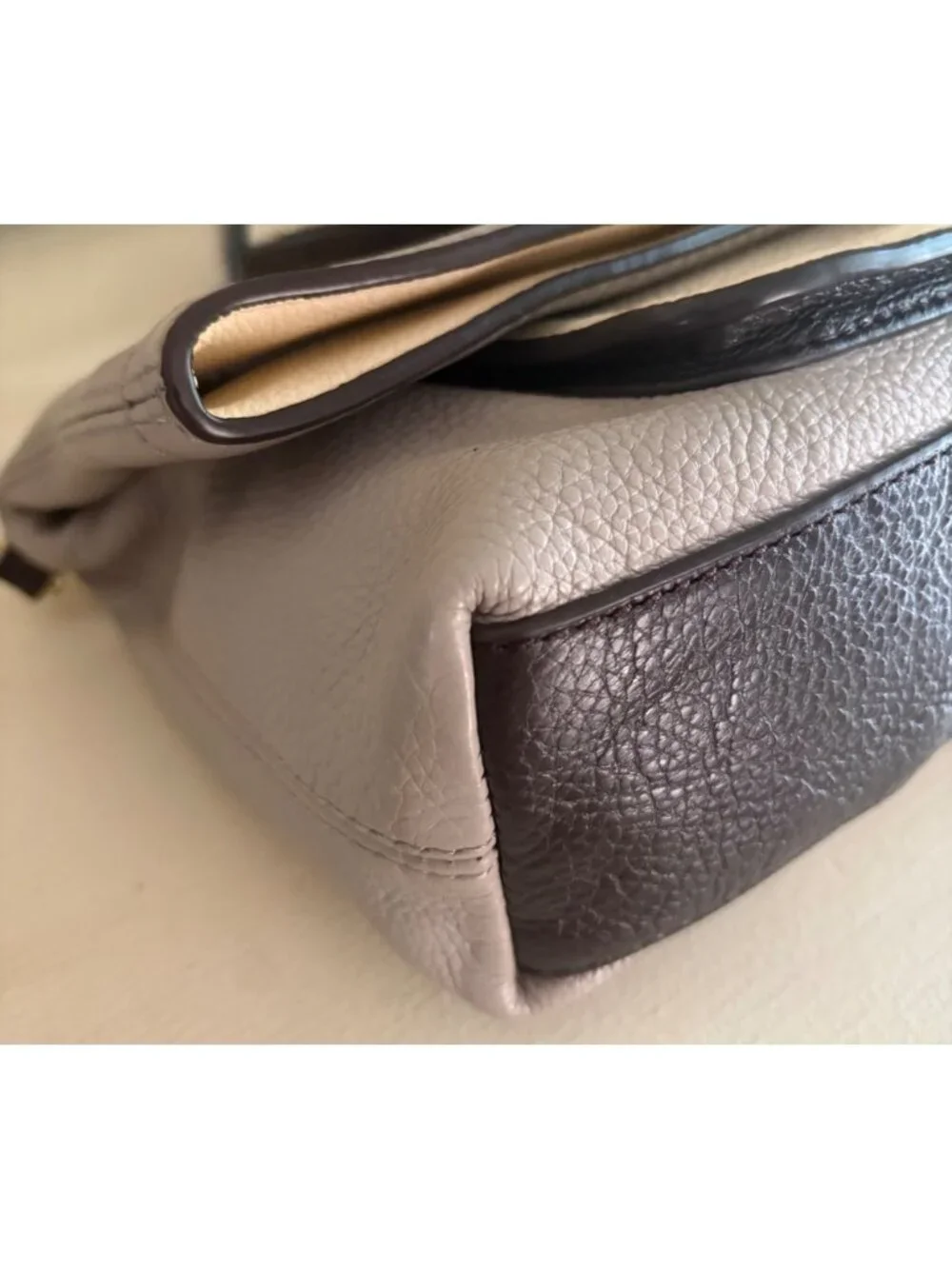 Tory Burch Fold-Over Sammy Multi-Colored Leather Crossbody Bag Gray Cream